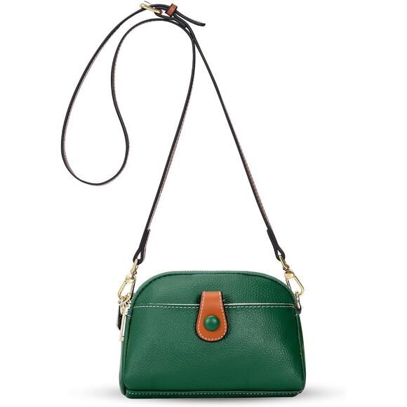 NEW Green Mini Crossbody Bag w/ Brown Accent Leather Small Purse Satchel - Picture 2 of 6